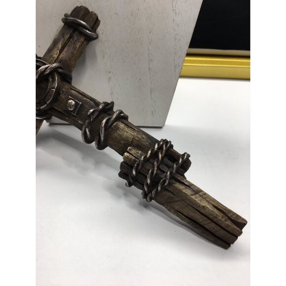 Cowboy Crucifix Western Wasll Cross Rustic Barbwire Horseshoe Rodeo Farmhouse - Picture 15 of 16